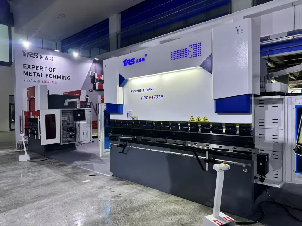 YRS PBC-17032 CNC press brake machine displayed at metal forming exhibition