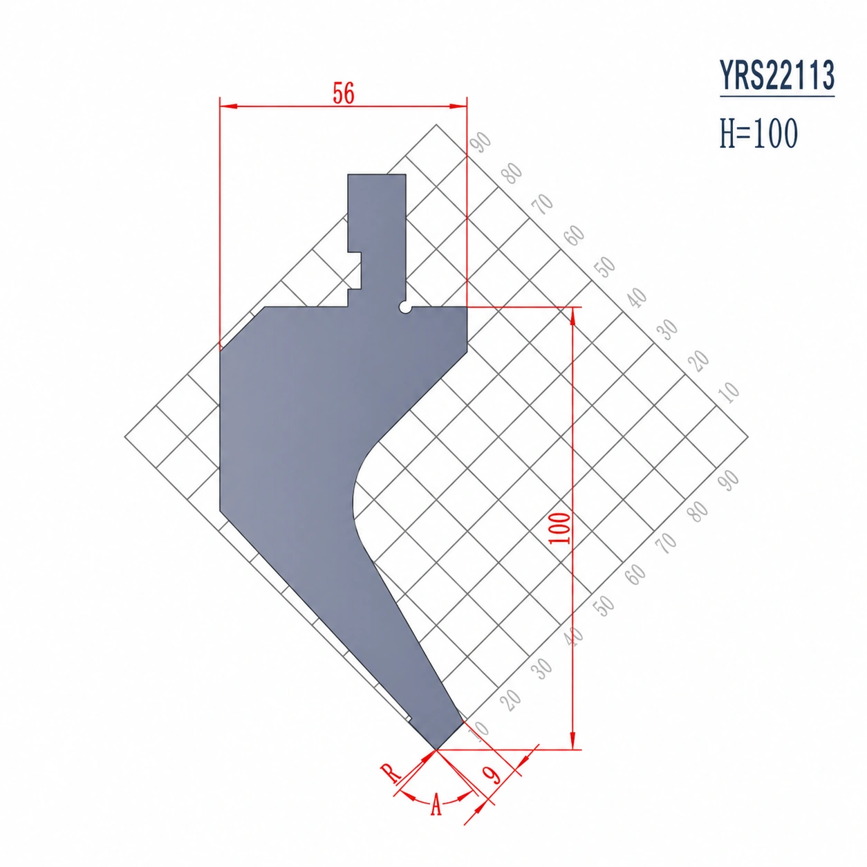 YRS22113 H=100 A=85°,88° European Press Brake Gooseneck Punches
