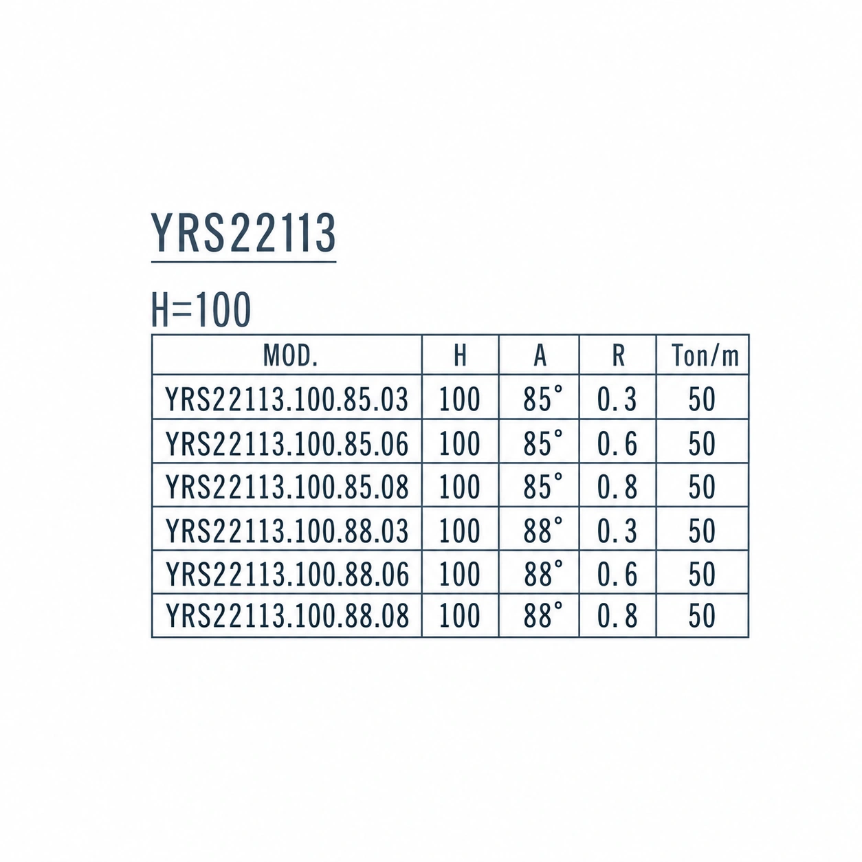YRS22113 European press brake gooseneck punch specifications and sectional length chart for press brake tooling