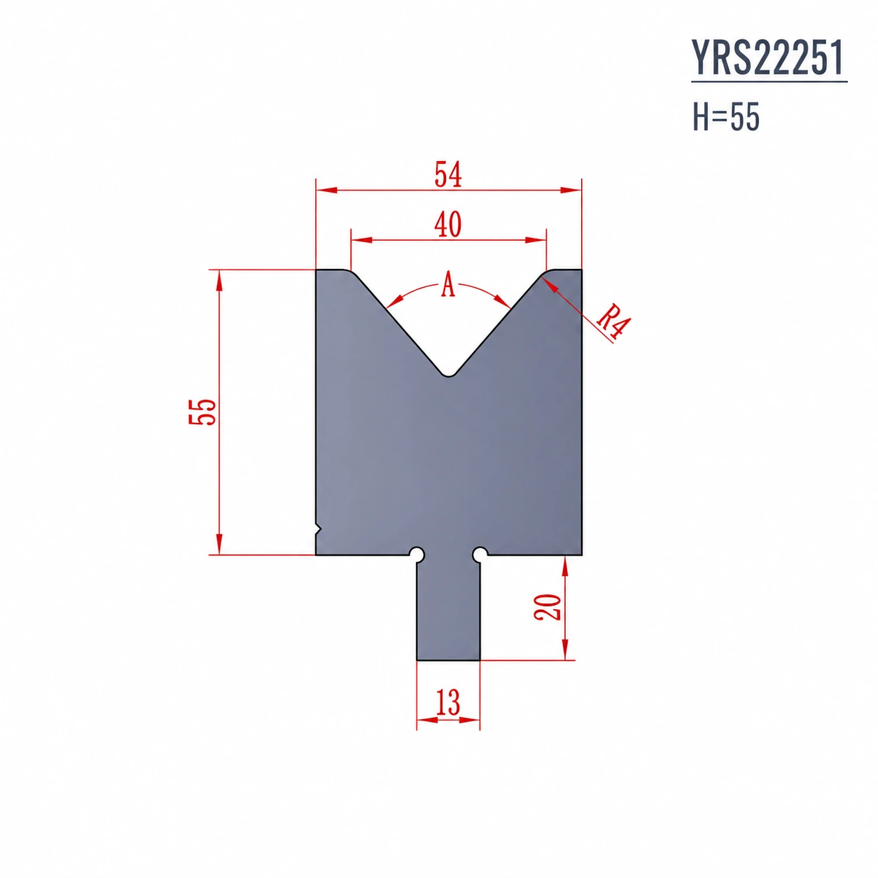 YRS22251 H55 V40 European press brake die technical drawing