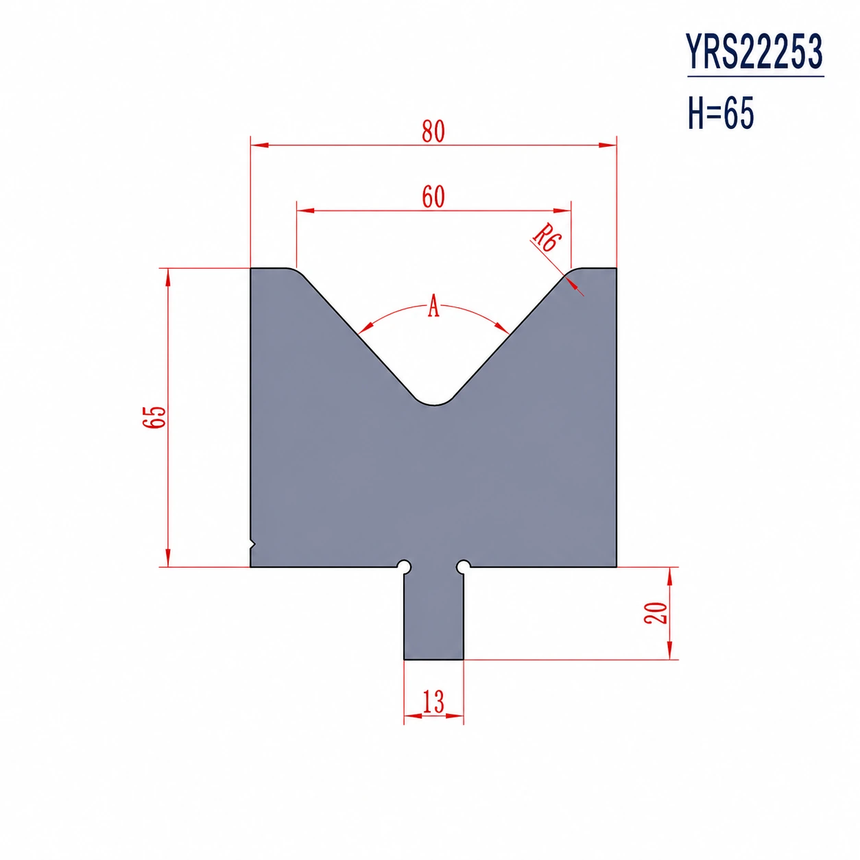 YRS22253 H65 V60 European press brake die technical drawing