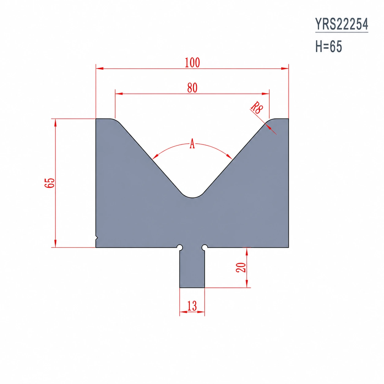 YRS22254 H65 V80 European press brake die technical drawing