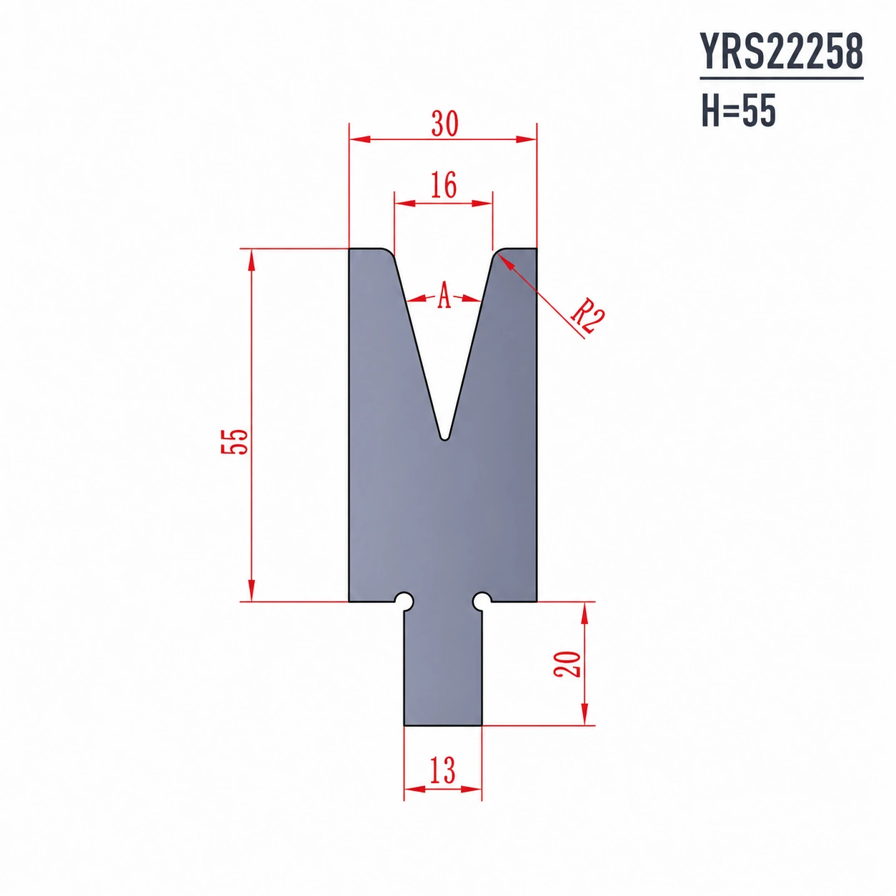 YRS22258.H=55 V16 A=30°,28° European Press Brake Dies