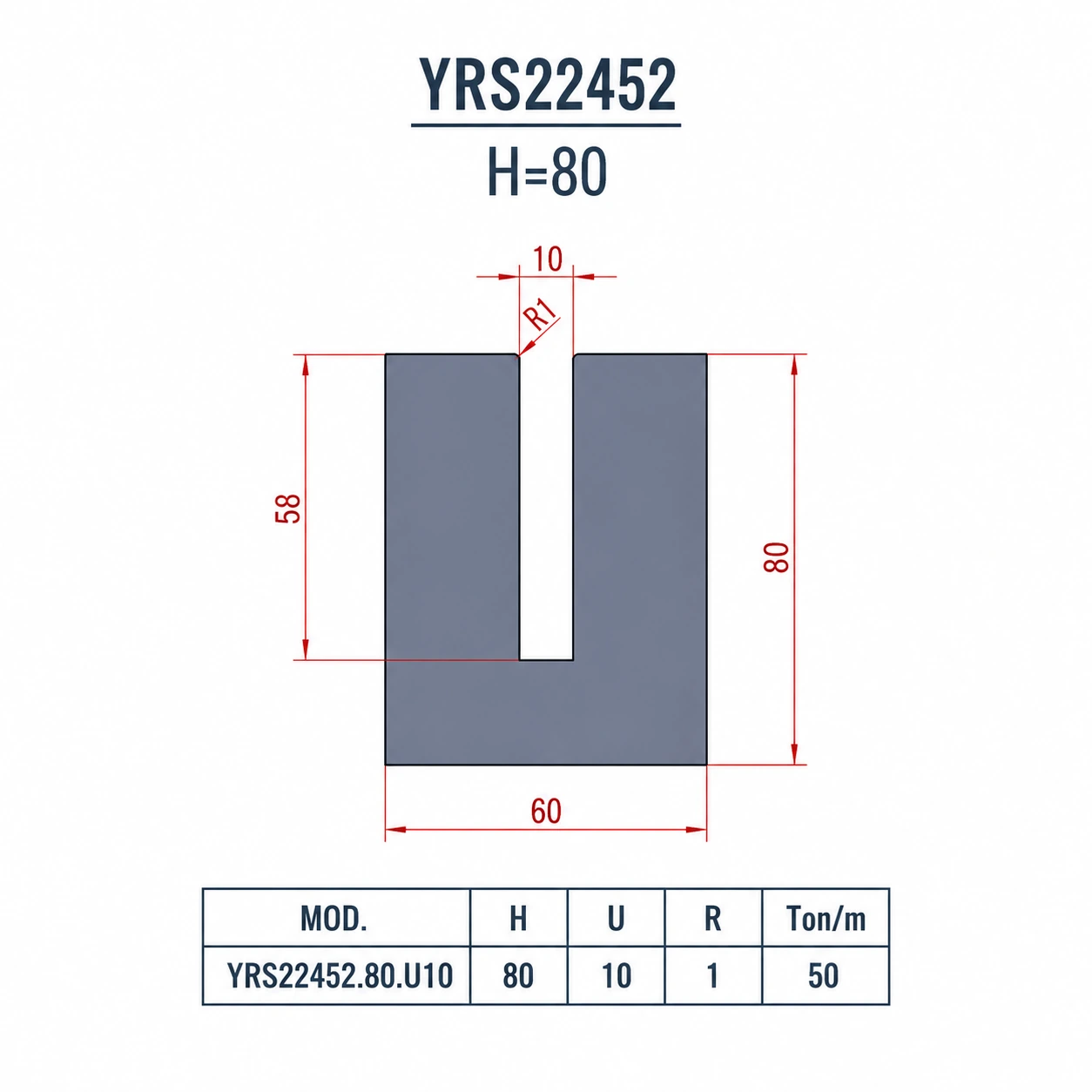 YRS22452 European press brake die specifications and lengths