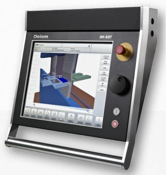 DELEM DA-69T CNC press brake controller with 3D touchscreen interface for sheet metal bending
