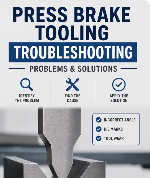 Press brake tooling troubleshooting showing punch and V-die problems including incorrect angles, die marks and tool wear.